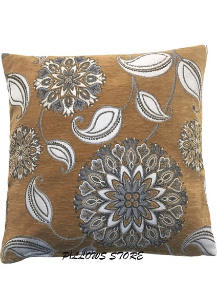 Pıllows Store Çiçek Desenli Safran Kırlent Kılıfı 45CM*45CM