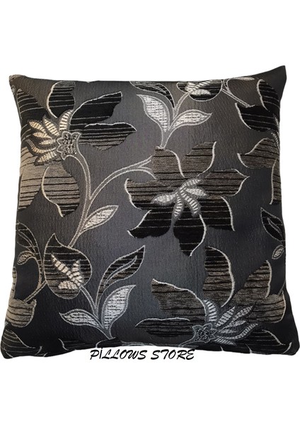 Pıllows Store Çiçek Desenli Siyah Kırlent Kılıfı 45CM*45CM