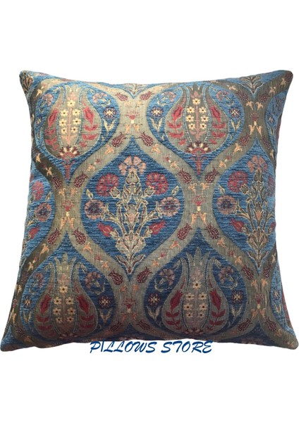 Pıllows Store Osmanlı Açık Mavi Lale Desenli Kırlent Kılıfı 45CM*45CM