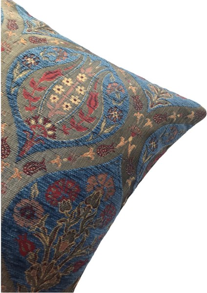Pıllows Store Osmanlı Açık Mavi Lale Desenli Kırlent Kılıfı 45CM*45CM