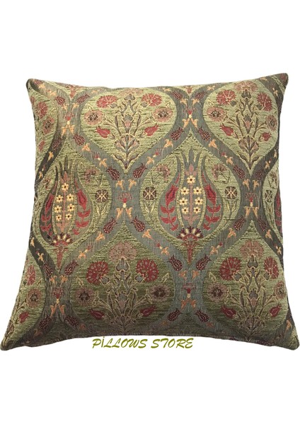 Pıllows Store Osmanlı Açık Yeşil Lale Desenli Kırlent Kılıfı 45CM*45CM