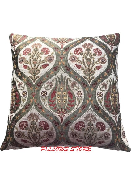 Pıllows Store Osmanlı Beyaz Lale Desenli Kırlent Kılıfı 45CM*45CM