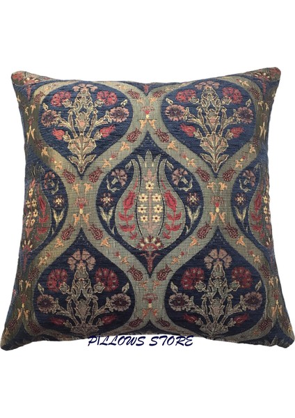 Pıllows Store Osmanlı Lacivert Lale Desenli Kırlent Kılıfı 45CM*45CM