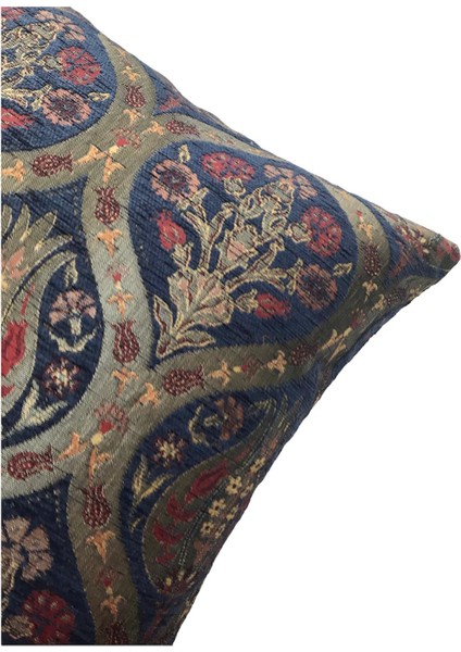 Pıllows Store Osmanlı Lacivert Lale Desenli Kırlent Kılıfı 45CM*45CM