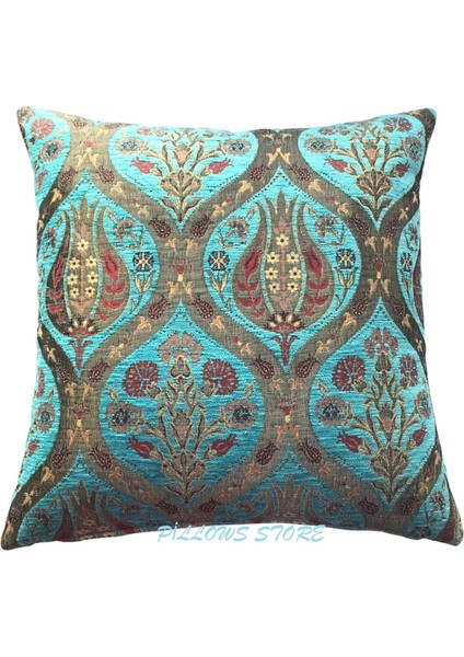 Pıllows Store Osmanlı Turkuaz Lale Desenli Kırlent Kılıfı 45CM*45CM fiyatları