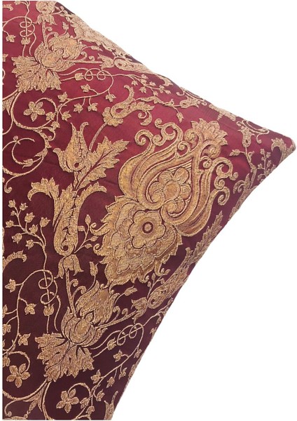 Pıllows Store Kabartmalı Yaldızlı Bordo Kırlent Kılıfı 45CM*45CM