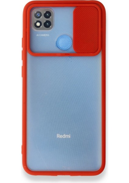 Xiaomi Redmi 9c Kapak Lensi Açılır Kapanır Kamera Korumalı Silikon Kılıf - Kırmızı