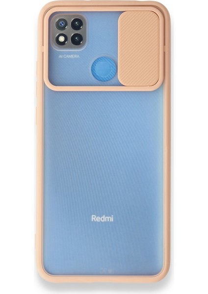 Xiaomi Redmi 9c Kapak Lensi Açılır Kapanır Kamera Korumalı Silikon Kılıf - Pudra