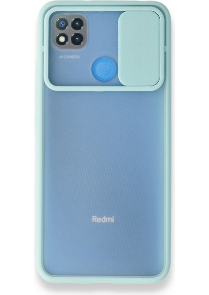 Xiaomi Redmi 9c Kapak Lensi Açılır Kapanır Kamera Korumalı Silikon Kılıf - Turkuaz