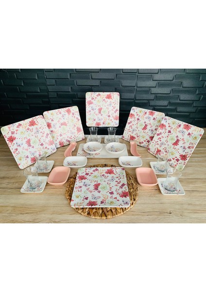 6 Kişilik 27 Parça Bahar Kare Kahvaltı Takımı