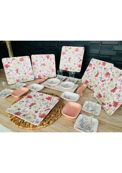 6 Kişilik 27 Parça Bahar Kare Kahvaltı Takımı modelleri