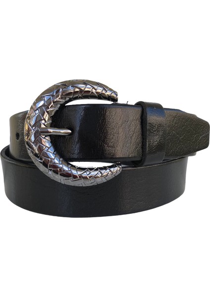 Deri Gümüş Tokalı Kadın Kemeri 4 cm