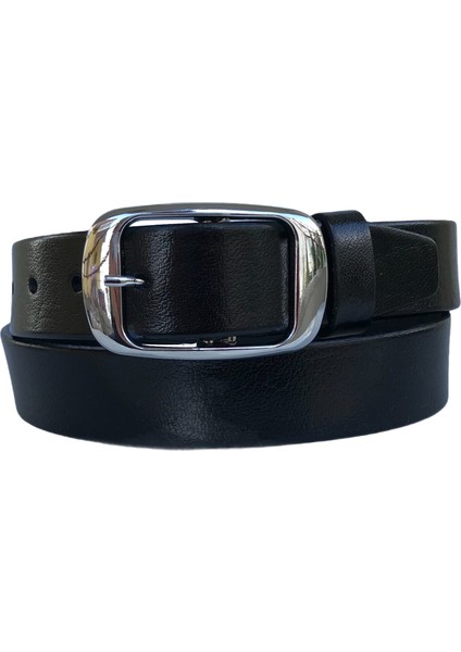 Deri Gümüş Tokalı Kadın Kemeri 4 cm