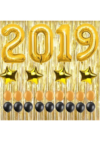 Balon 2019 Rakam Balon Seti -90 cm Gold - Balon Pompası !
