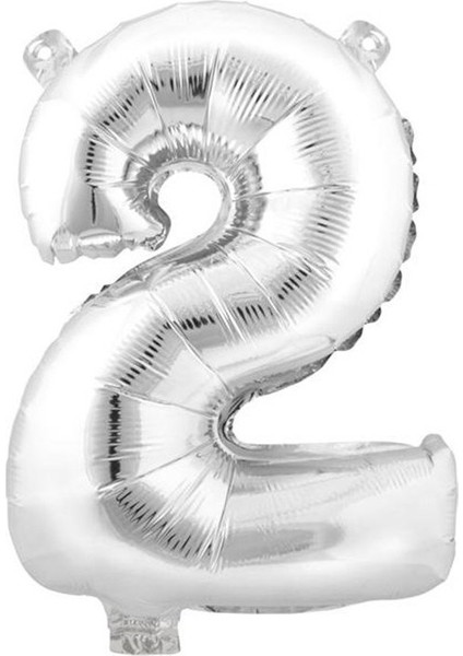 2 Gümüş Rakam Folyo Balon - 90 cm - Gümüş Folyo Rakam Balon