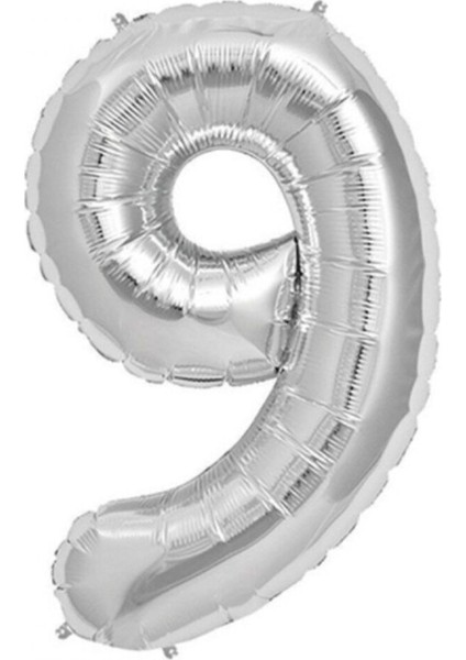 Balon 9 Rakamı Gümüş 100 cm Folyo Balon