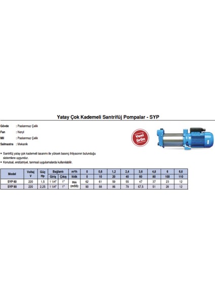 Syp 90 - 2,25 Hp Yatay Çok Kad. Süper Sessiz Pompa fiyatları