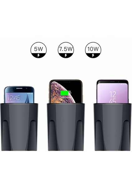 X9A Cup Araç Için Iphone 11-12 Kablosuz Şarj Cihazı Airpods Şarj 2 USB AL-34046