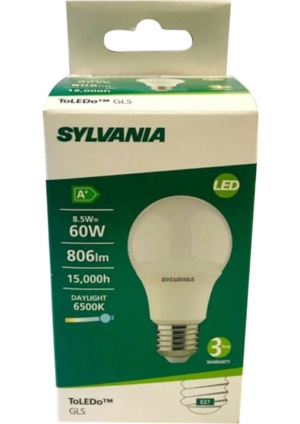 LED Ampul E-27 Normal Duy 8,5W-60 W Beyaz Renk 6500K