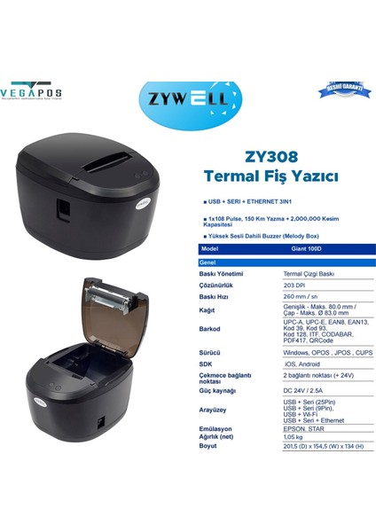 ZY308 Termal Fiş Yazıcı fiyatları