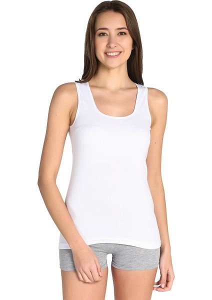 Bayan 6 Lı Paket Beyaz Pamuklu Ribana Atlet