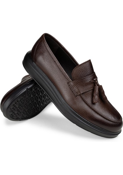 Deri Kahverengi Püsküllü Comfort Loafer