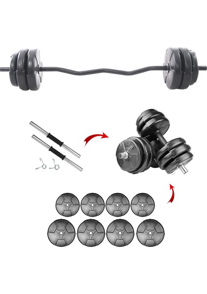 Training 33 kg Z Bar Dambıl Seti & Halter Ağırlık Seti
