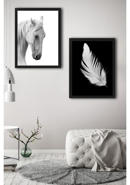 Çerçeve Poster Set White Feather Horse 2'li