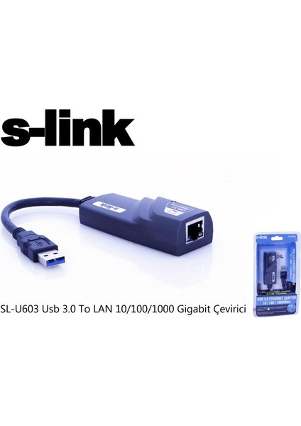 Ethernet Çevirici USB 3.0 To RJ45 10/100/1000 Mbps Gigabit Ethernet Çevirici S-Lınk SL-U603