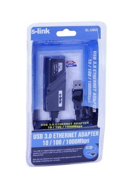 Ethernet Çevirici USB 3.0 To RJ45 10/100/1000 Mbps Gigabit Ethernet Çevirici S-Lınk SL-U603