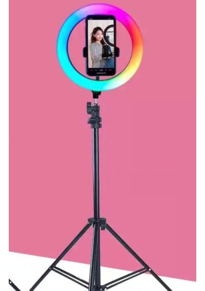 Rgb 10 inç Işık Çok Renkli LED Make Up Selfie Işığı 210 cm Tripot Selfie Çubuğu Tiktok Işığı