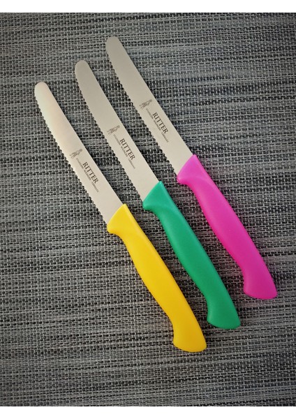 Rıtter Tırtıklı Sebze Doğrama Bıçağı 3'lü Sarı-Pembe