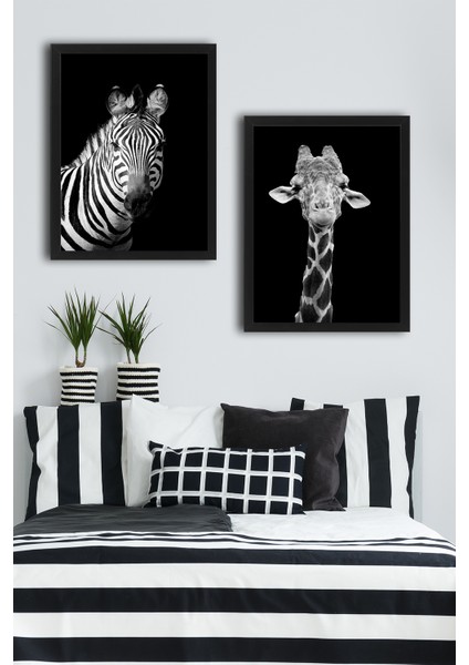 Çerçeve Hediyeli Poster Set Zebra Giraffe 2'li