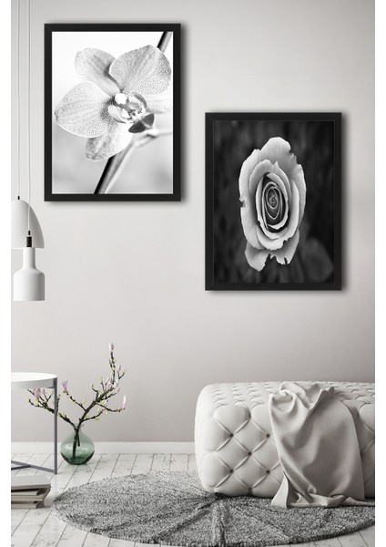 Çerçeve Hediyeli Poster Set Grey Flower 2'li