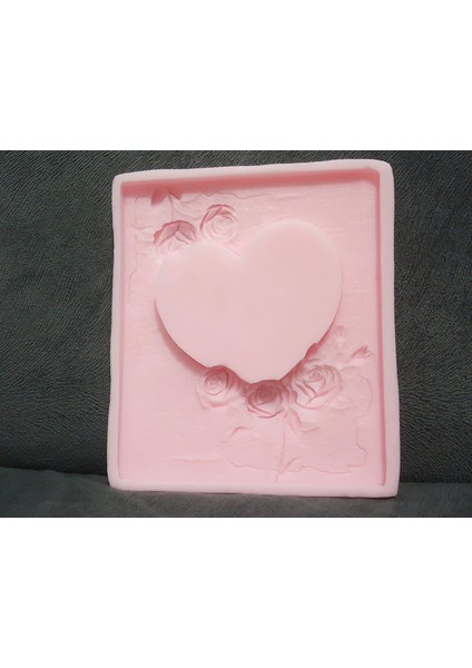 Gül Kabartmalı 17cm Kalp Çerçeve Silikon Kalıp K-748