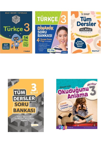 Tudem Yayınları 3. Sınıf Türkçe Konu+Soru+Deneme+Tüm Dersler Soru +Okuduğunu Anlama Seti