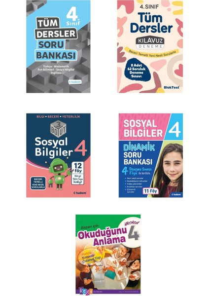 Tudem Yayınları 4. Sınıf Sosyal Bilgiler Konu +Soru +Deneme +Tüm Dersler Soru +Okuduğunu Anlama Seti