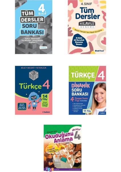 Tudem Yayınları 4. Sınıf Türkçe Konu + Soru +Deneme +Tüm Dersler Soru +Okuduğunu Anlama Seti