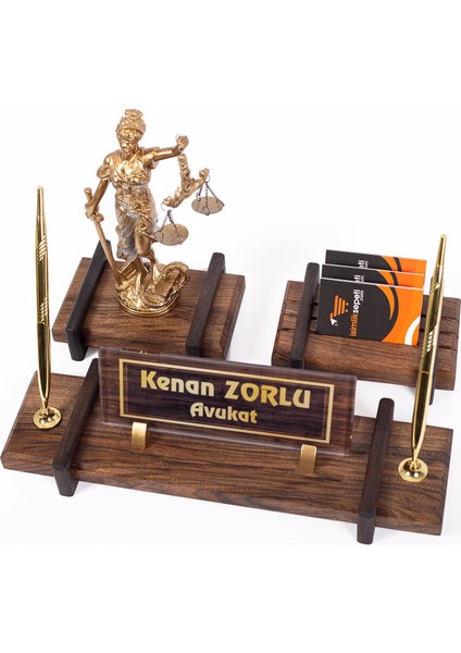 Themis Heykelli Ahşap Masa Isimliği Ofis Isimlik Seti Avukata modelleri