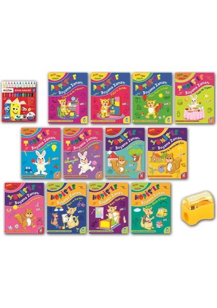 Boya Tanı Öğren Boyama Set 12 Kitap + Boya Kalemi 2 - 6 Yaş