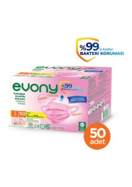 Maske Pembe Renk 3 Katlı 50 Li