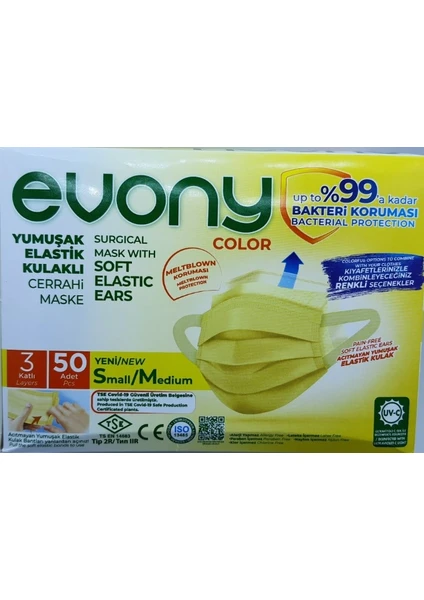 Evony Maske Sarı Renk 3 Katlı 50 Li