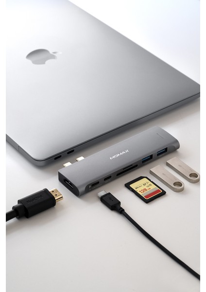 Onelink 7 In 1 Dual Usb-C Hub Çevirici Koyu Gri
