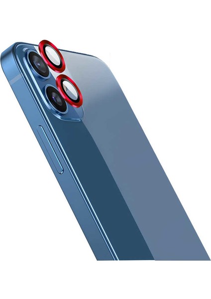 Apple iPhone 12 Mini Kamera Metal Cam Lens Koruyucu Kırmızı