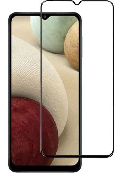 Samsung Galaxy A12 Full Kapatan Renkli Cam Tam Koruma Siyah