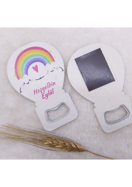 30 Adet Gökkuşağı Baskılı Kız Bebek Balon Açacak Magnet 11X7 cm Uv Bebek Magnetleri