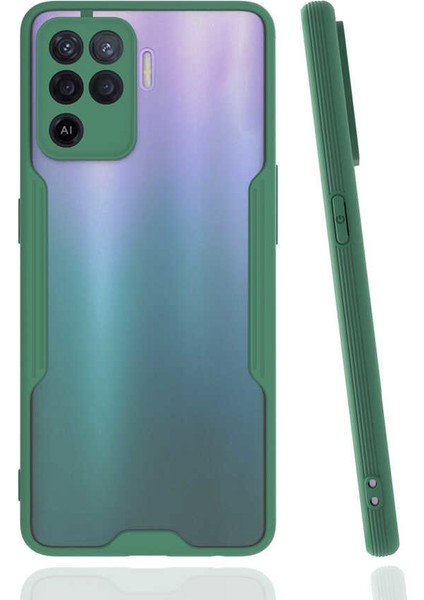 Oppo Reno 5 Lite Kılıf Kenar Renkli Kamera Korumalı Mat Kapak Koyu Yeşil