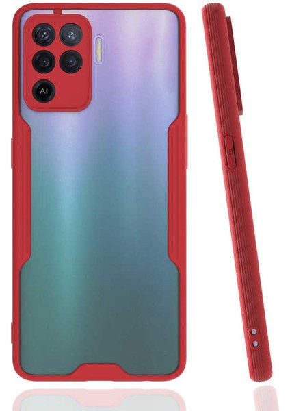 Oppo Reno 5 Lite Kılıf Kenar Renkli Kamera Korumalı Mat Kapak Kırmızı