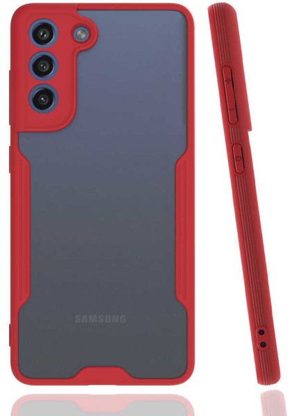 Samsung Galaxy S21 Fe Kılıf Kenar Renkli Kamera Korumalı Mat Kapak Kırmızı