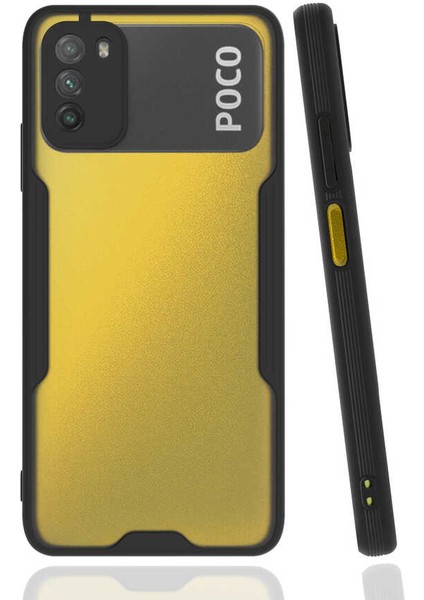 Xiaomi Poco M3 Kılıf Kenar Renkli Kamera Korumalı Mat Kapak Siyah
